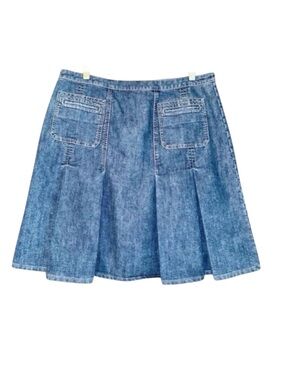 Vintage Y2K DKNY City Denim Jean Pleated A-Line Skirt Size 12